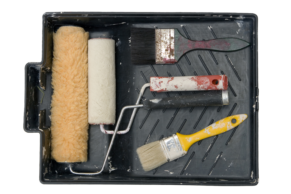 paint tray, rollers and brushes